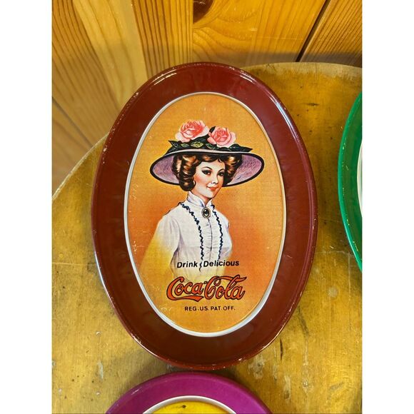 Vintage Victorian Collectible Coca Cola Mini Tin Oval Trays Made in Hong Kong 6" - Picture 2 of 9